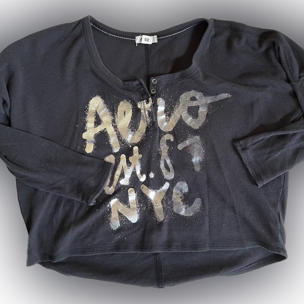 Aero Aeropostale cropped thermal Henley black too cute! M